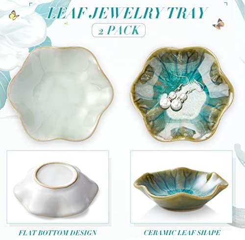 Meekoo 2 Pcs Lotus Leaf Ceramic Trinket Dish Ring Holder Green - Image 6