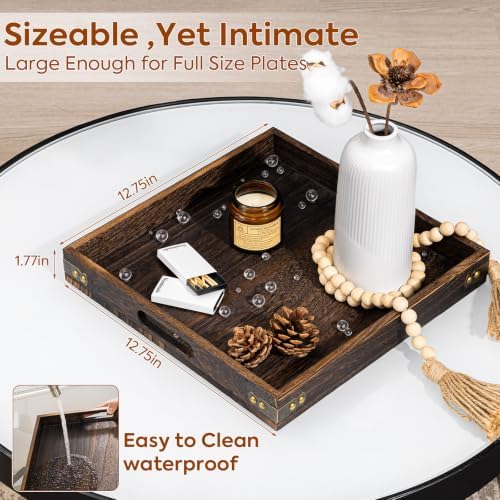 Serving Tray with Handles,Wood Decorative Tray,Square Large Serving Platter - Image 2