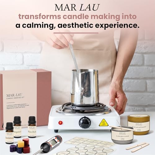 Mar Lau Soy Candle Making Kit for Adults – Complete DIY Candle Making Kit with 5 Fragrance Oils, Wax Melting Pot, Metal Tins, Beginner Candle Supplies - Image 3