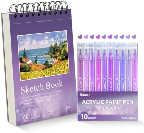 Acrylic Gel Pens for Coloring, 10 Purple Gel Pens with A5 Sketchbook by Xmusk