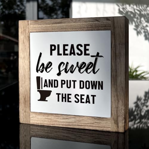Wooden Box Signs for Home Decor, Funny Bathroom Sign, Please Be Sweet and Put Down the Seat Sign, Farmhouse Bathroom Decor Tabletop, Rustic Bathrooms Signs - Image 3