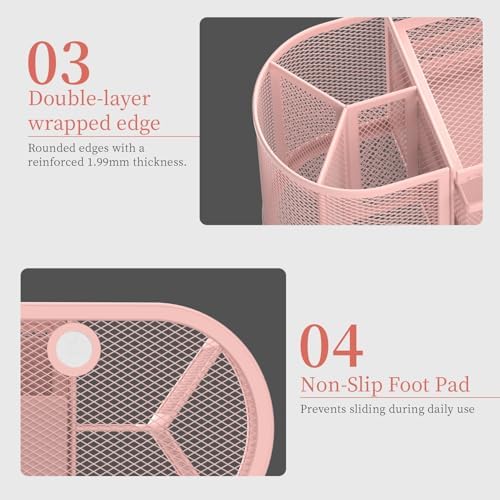 SUPEASY Mesh Desk Organizer, Pen Holder for Desk with 2 Drawers, Pink - Image 6