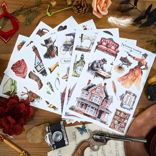 Snycler Sticker Book - 20 Sheets Vintage PET Stickers for Scrapbooking, Junk Journaling, Ephemera, and Decorative Crafts-Western Legend - Image 4