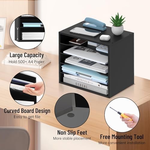 5-Tier Wood Desk Organizer, Paper Tray Organizer for Desk with Adjustable Storage Shelves, Desktop File Organization Paper Sorter Mail Holder for Office Home Classroom, Black (Pack of 2) - Image 5