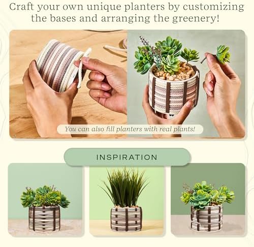 Lifelines FlowCrafts, Cord-Wrapped Planters - Create 2 Unique Planters with Cords in Multi-Colors, Leather Accents, Faux Plant Stems & Decorative Stones - Sensory Arts & Crafts Kit for Teens & Adults - Image 4