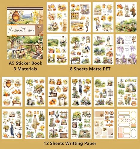 YagCu Harvest Time Junk Journal Stickers, Fall Scrapbook Stickers Book, Journaling Supplies, Pre-Cut Aesthetic Scrapbooking for Women, Collage Decorative Ephemera Planner DIY Arts - Image 5