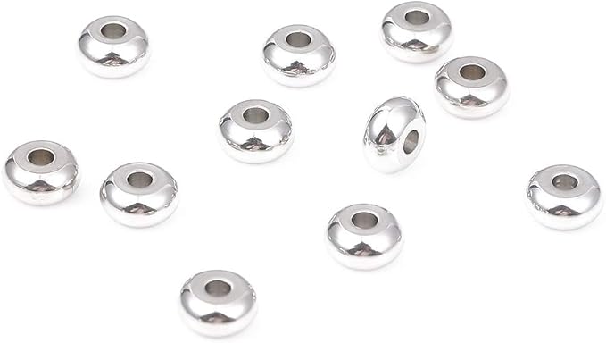 Stainless Steel Spacer Beads 8x4mm Rondelle Loose Charm Caps Beads for DIY Jewelry Making 50pcs with 2.5mm Hole