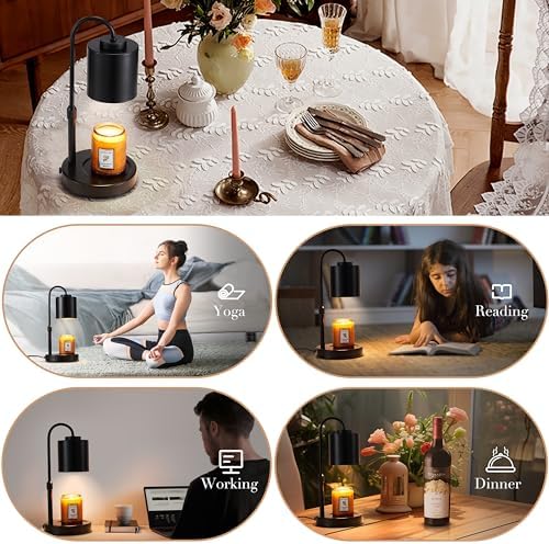 CASTLELIFE Dimmable Candle Warmer Lamp with Timer, Height Adjustable Candle Warmer for Jar Candles, Electric Wax Melt Warmer for Home Decor House Warming Gifts, Birthday Gifts for Women, Black - Image 5