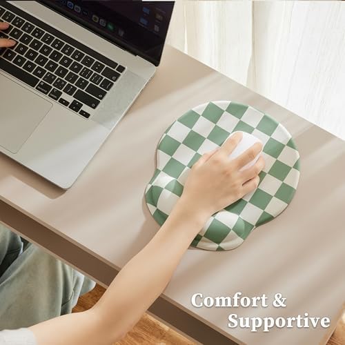 Ohocut Sage Green Checkered Mouse Pad with Gel Wrist Rest, Wrist Support, Ergonomic Desk Accessories for Women, Office Laptop Gaming Decor, Cute Aesthetic Trendy Check Design - Image 6
