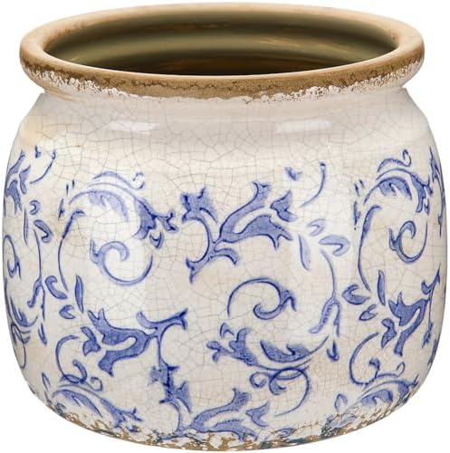 Vintage Planter Large Ceramic Plants Pot Blue Chinoiserie Pot by Unknown