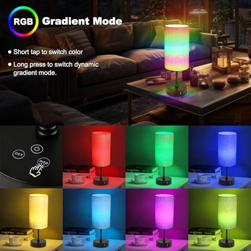 Unicozin Table Lamp, 3 CCT 3000K/4500K/6500K & RGB Color Changing, Stepless Dimmable Small Bedside Lamp for Reading, Ambience Nightstand Light for Home Decor Party, Beige Shade - Image 3