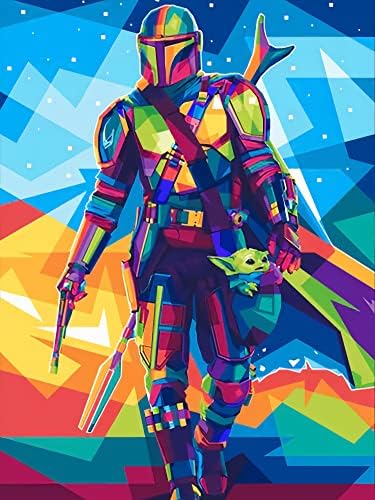 Star Wars Mandalorian and Baby Yoda Diamond Art for Adult 5D Painting 12x16 by ModernMerch