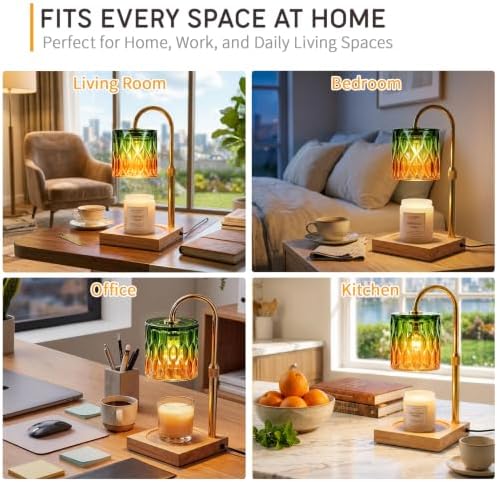 TOACSUCP Candle Warmer Lamp with 3 Bulbs, Adjustable Height Dimmable Candle Warmer with Timer, Compatible with Large Jar Candles, Candle Lamp with Charming Gift Box Ribbon for Her/Him (Green Orange) - Image 5
