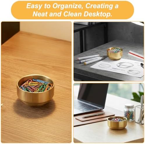 Paper Clip Holder for Desk Stainless Steel Paperclip Holder Round Gold Office Desk Accessories Gold Desks Accessories Cute Elegant Desks Organizer for Binder Clips - Image 6