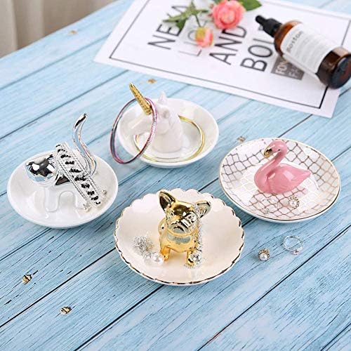Lependor Dog Ceramic Jewelry Tray Ring Holder Trinket Dish Necklace Earrings Rings Jewelry Organizer Display Jewelry Trinket Holder Home Decoration - Gold Bulldog - Image 5