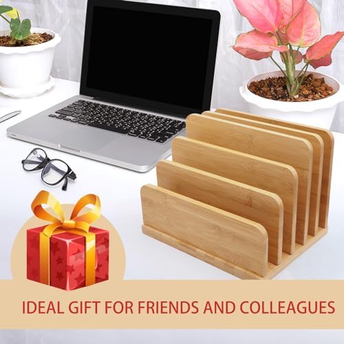 Desk File Mail Organizer Countertop, 5 Slots Bamboo Folder Sorter Holder for Letter, Envelope, Paper, Bill Filing, Desktop Tray Organizer for Office & Home - Image 6