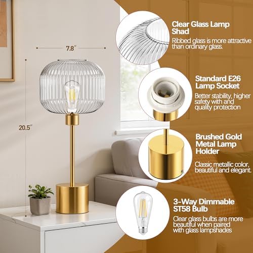 Glass Table Lamp for Living Room, Modern Gold Clear Bedroom Bedside Lamp - Image 4