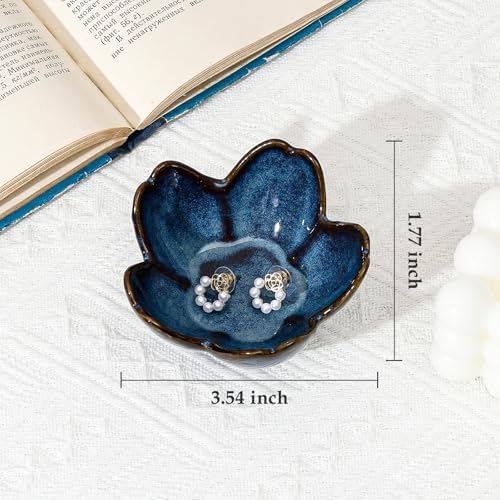 Koythin Flower Trinket Dish, Ceramic Jewelry Ring Holder Dish & Trinket Bowl, Small Decorative Plate Tray, Jewelry Plate Bowl for Rings, Keys, Earrings, Birthday Gifts, Bedroom Decor for Women (Blue) - Image 2