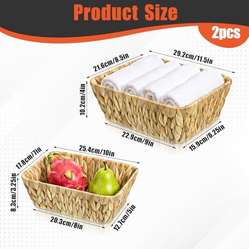 2 Pack Water Hyacinth Storage Baskets, 2 Size Small Wicker Baskets - Image 2