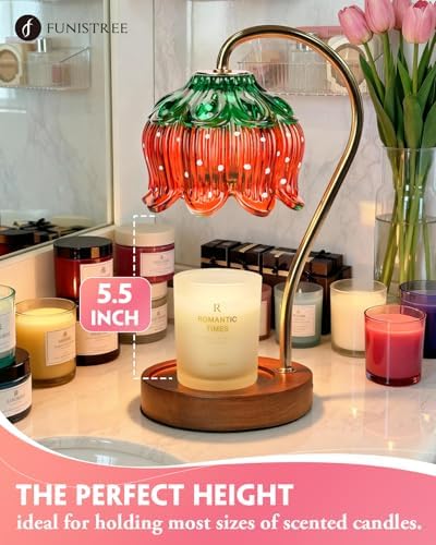 Funistree Flower Candle Warmer Lamp with Timer, Dimmable Candle Lamp Warmer, Christmas Birthday Gifts for Women Mom Her, Housewarming Home Decor, Lotus Wax Warmer for Yankee Candles - Strawberry - Image 7
