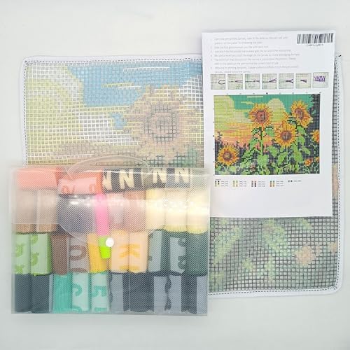 Howie's Latch Hook Kits for Adults, DIY Blooming Sunflowers Crochet Yarn Latch Hook Rug Kit for Adults, Color Preprinted Pattern Embroidery Decoration(Blooming Sunflowers, 19.69 x 14.96 inch) - Image 2