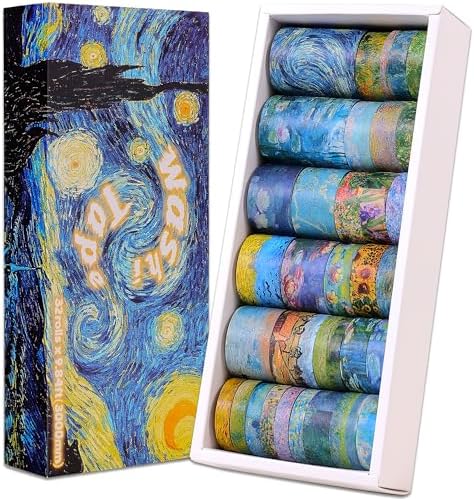 emmoolife 32 Rolls Washi Tape Set, Oil Painting Decorative Masking Tape, Van Gogh Adhesive Tape for Bullet Journal, DIY Crafts Gift, Party Decorations, Junk Journal, School Supplies by emmoolife