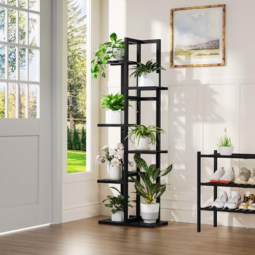 ROMGUAR CRAFT 6 Tier Bamboo Plant Stand Indoor, Tall Flower Holder, Black - Image 2