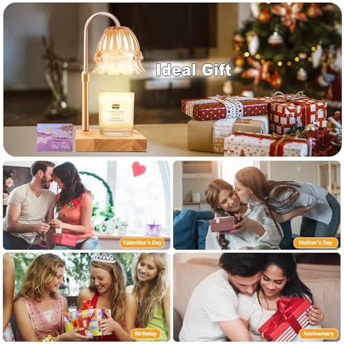 TOACSUCP Candle Warmer Lamp with 3 Bulbs, Adjustable Height Dimmable Candle Warmer with Timer, Compatible with Large Jar Candles, Flower Candle Warmer with Charming Gift Box Ribbon(Light Yellow) - Image 6