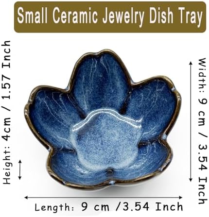 Ring Dish, Ceramic Jewelry Tray, Trinket Holder for Bathroom Nightstand, Small Decorative Bowl (Blue) - Image 2