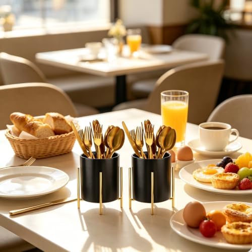 Sturdy Pen Holder Simple and elegant for Desk Matte Pencil Holder Ceramic Cute Desktop Organizer Brush Holder Cup (Black and Gold Plated) - Image 4