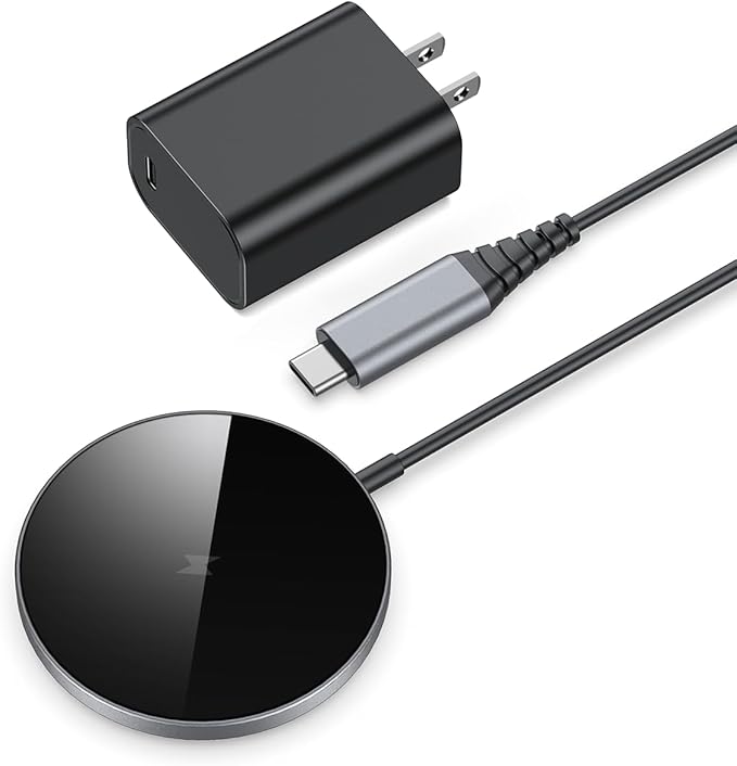 NANAMI Magnetic Wireless Charger Pad with 20W PD Adapter,for MagSafe iPhone 17/16/15/14/13/12 Series & AirPods 3/2/Pro 2,Non-Slip Base & Strong Magnetic Alignment for Desk and Office Use(Black)