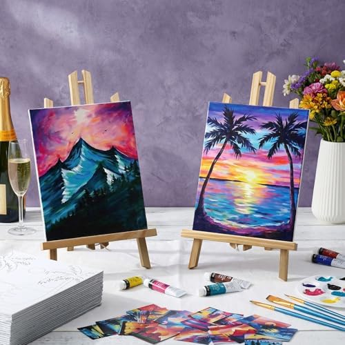 Sherr 36 Pcs Pre Drawn Canvas Painting Kits for Adults Cute Printed to Paint Set 8" x 10" Stretched Panels Sunset Landscape Theme Painting for DIY Art Sunmmer Date Night Party Favor - Image 2
