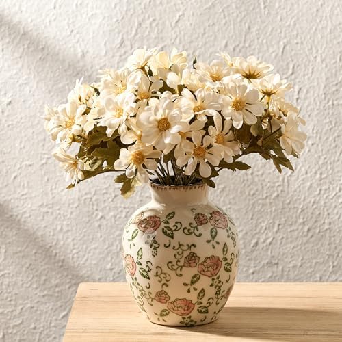 SIDUCAL Ceramic Vintage Vase, 5.83 Inch Retro Ice Cracked Chinoiserie Floral Vase, Rustic Farmhouse Vases for Home Decor, Bookshelf, Garden, Chinoiserie Decor, Tuscan Decor, Red Rose Pattern by SIDUCAL