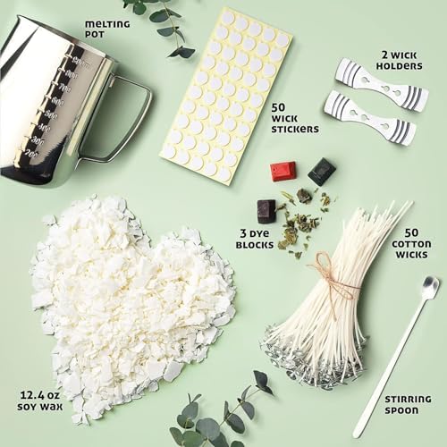 CraftBud Soy Candle Making Kit for Adults & Kids, 12.4Oz Soy Wax, 108 PC DIY Kit Includes Wax Melter, Wicks, Dyes & More - Image 2