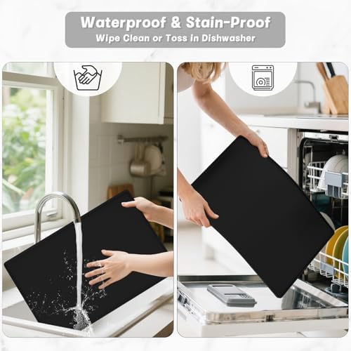 Rnivvi Silicone Coffee Mat, 16" x 24" Waterproof Raised Edge Coffee Bar Mats for Espresso Machine Station Accessories, Heat Resistant Dish Drying Pad for Kitchen Counter, Rubber Bar Decor Pad, Black - Image 7