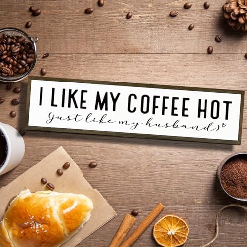 Funny Coffee Wood Sign, Rustic Coffees Station Decor, Coffees Home Decor for Kitchen Bar, Anniversary Decoration, I Like My Coffee Hot Just Like My Husband Sign, 17.8x4x1.2 inches - Image 4