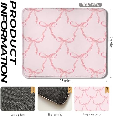 Cute Coquette Pink Bow Aesthetic Mouse Pad, Preppy Girly Pink Striped Bow Mouse Pads for Wireless Mouse Computers Laptop Desk Accessories, Coquette Girly Office Supplies, 9.5x7.9 Inch - Image 2