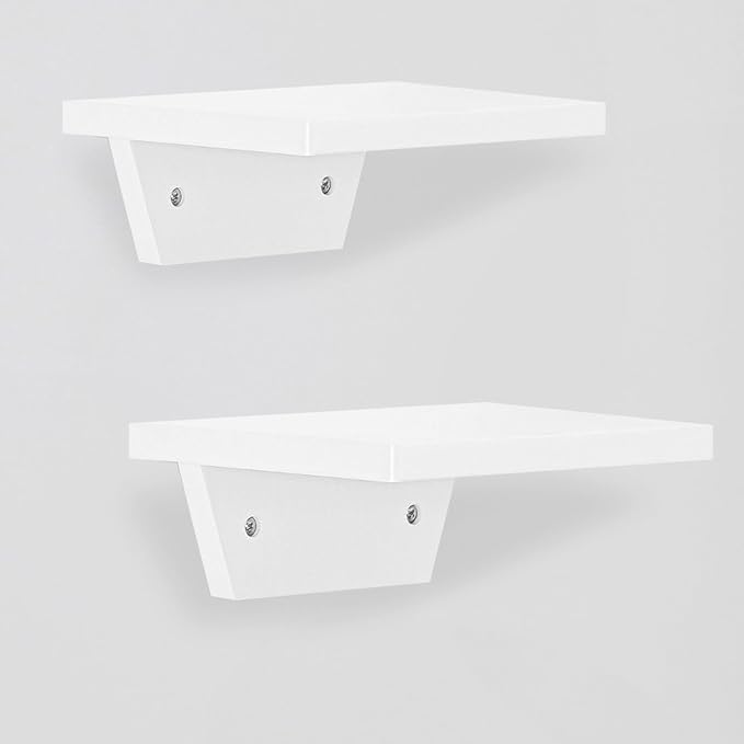 PHOENANCEE Small Floating Shelves,Trapezoid Wall Shelf for Speaker Table Lamp Plants Display,Decorative Wood Ledges Chic for Living Room,Bedroom,Kitchen,Office,Pine,8x6 Inch,2 Pack(White)