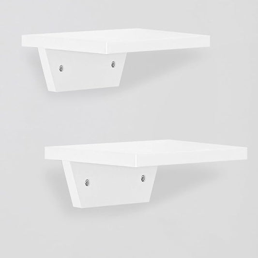 PHOENANCEE Small Floating Shelves,Trapezoid Wall Shelf for Speaker Table Lamp Plants Display,Decorative Wood Ledges Chic for Living Room,Bedroom,Kitchen,Office,Pine,8x6 Inch,2 Pack(White)