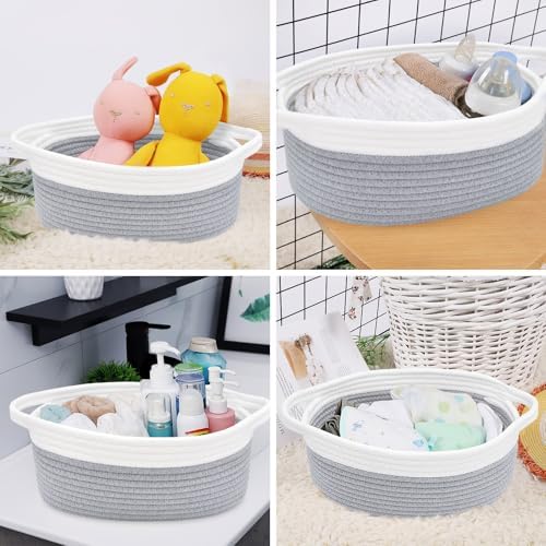 ABenkle Small Basket with Handles, Boho Decorative Rope Woven Dog Cat Toy Storage Bin Shelf Storage Organizer, Easter Christmas Gift Basket, 12"x8"x5", Grey - Image 5