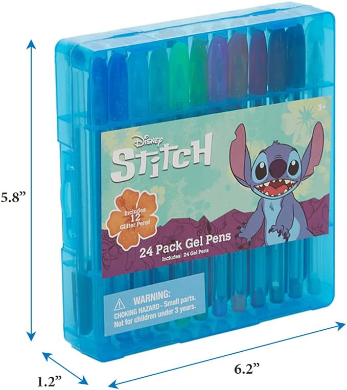 Disney Lilo and Stitch Gel Pen Set for Kids, 24 Pack with Glitter Gel Pens, Cute Pens for Girls and Boy