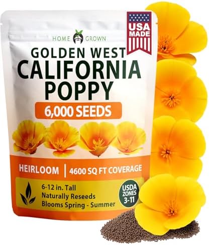 HOME GROWN Golden West Poppy 6000 Flower Seeds Eschscholzia californica by HOMEGROWN