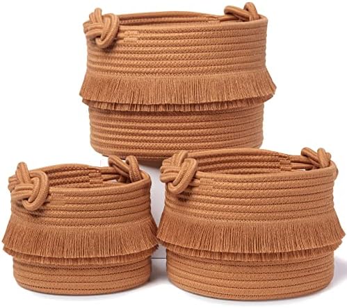 NaturalCozy 3-Piece Boho Decor Storage Basket Set – Cotton Rope Woven Baskets for Organizing! Small Basket for Baby Stuff, Baby Shower, Gift Basket, Nursery Basket, Planter, Toy Basket, Shelves by NaturalCozy