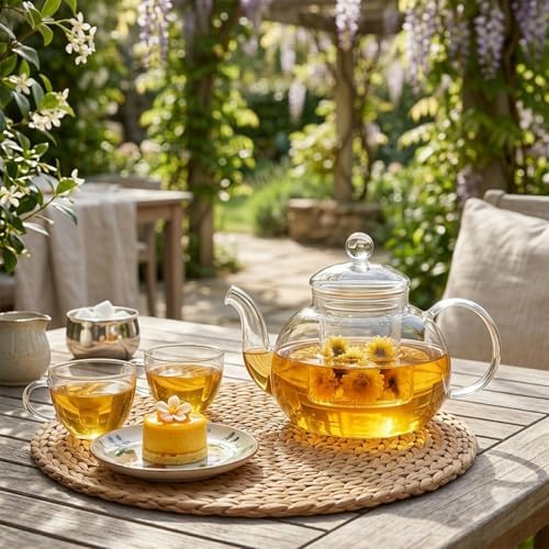 800ml(27oz) Borosilicate Glass Teapot with Removable Glass Infuser, Stovetop Safe Clear Tea Kettle for Blooming Tea & Loose Leaf Tea - Image 5