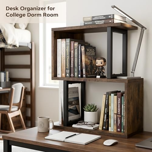 Desk Organizer & Desk Hutch Shelf, Wood, Rustic Brown - Image 5
