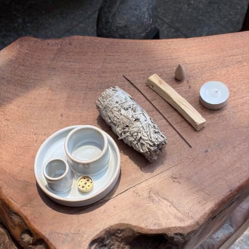 4 in 1 Incense Holder, Ceramic Incense Stick and Palo Santo Holder,Sage Holder for Burning- 4.25" Ceramic Ash Catcher Tray for Meditation and Yoga Room (Celestian) - Image 3
