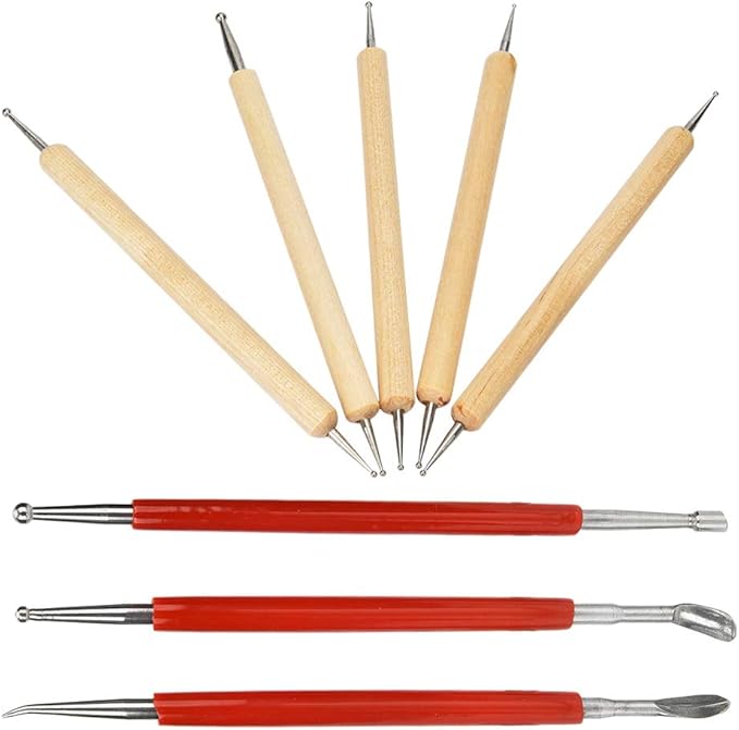 Fayelume 8PCS Leather Carving Tools, Spoon Embossing Tool, Point Drill Leather Tooling Kit for Leathers Craft, Wax Clay Shaping, DIY Embossing