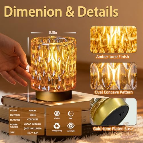 Battery Operated Table Lamp Timer, Small Cordless Lamps Decorative, 2 Amber - Image 5