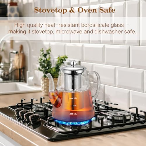 1500ml Glass Teapot, Large Tea Pot with Infuser for Loose Tea and Blooming Tea, Stovetop Safe Tea Kettle, Hand Crafted Borosilicate Glass Tea Maker with Scale Line, Tea Gift Set for Tea Lovers - Image 6