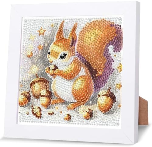 GHHKUD Squirrel Diamond Art Painting Kits for Adults with Frame, Diamond Art Animals Crafts for Ages 4-6-8-12, Easy to DIY Gem Painting Gifts Home Wall Deco 15x15cm (Beautiful Packages) by GHHKUD